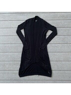 Bebe Open Front Longline CardiganSweater Womens XS Black Knit Duster